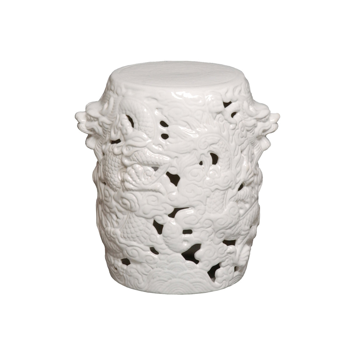 Year of the Dragon Ceramic Stool in White