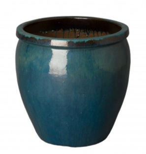 Small Rimmed Ceramic Planter - Teal Blue