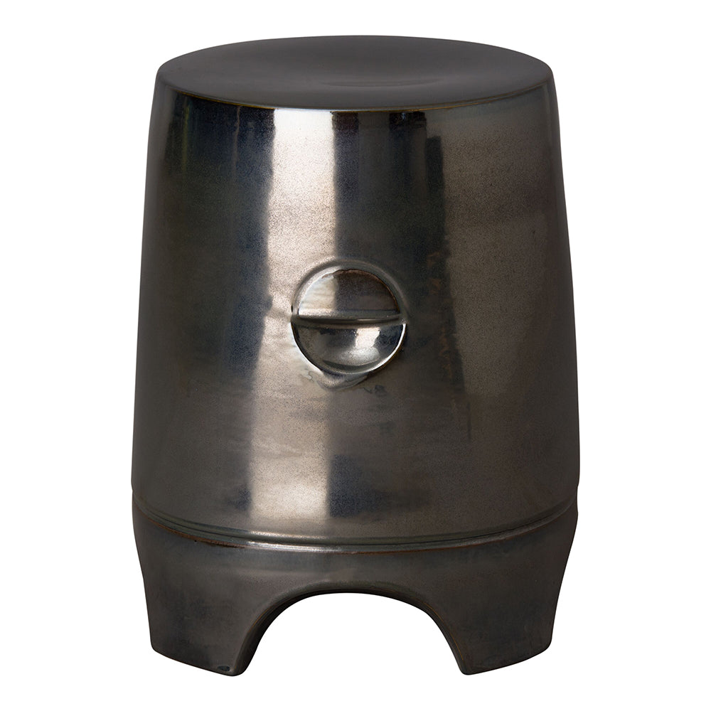 Round Garden Stool with Embossed Handle Details - Gunmetal Grey