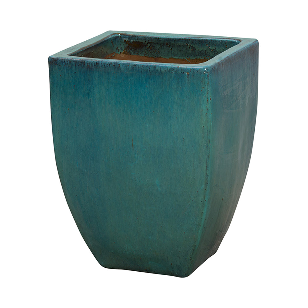 Tapered Square Planter with Teal Glaze – Medium