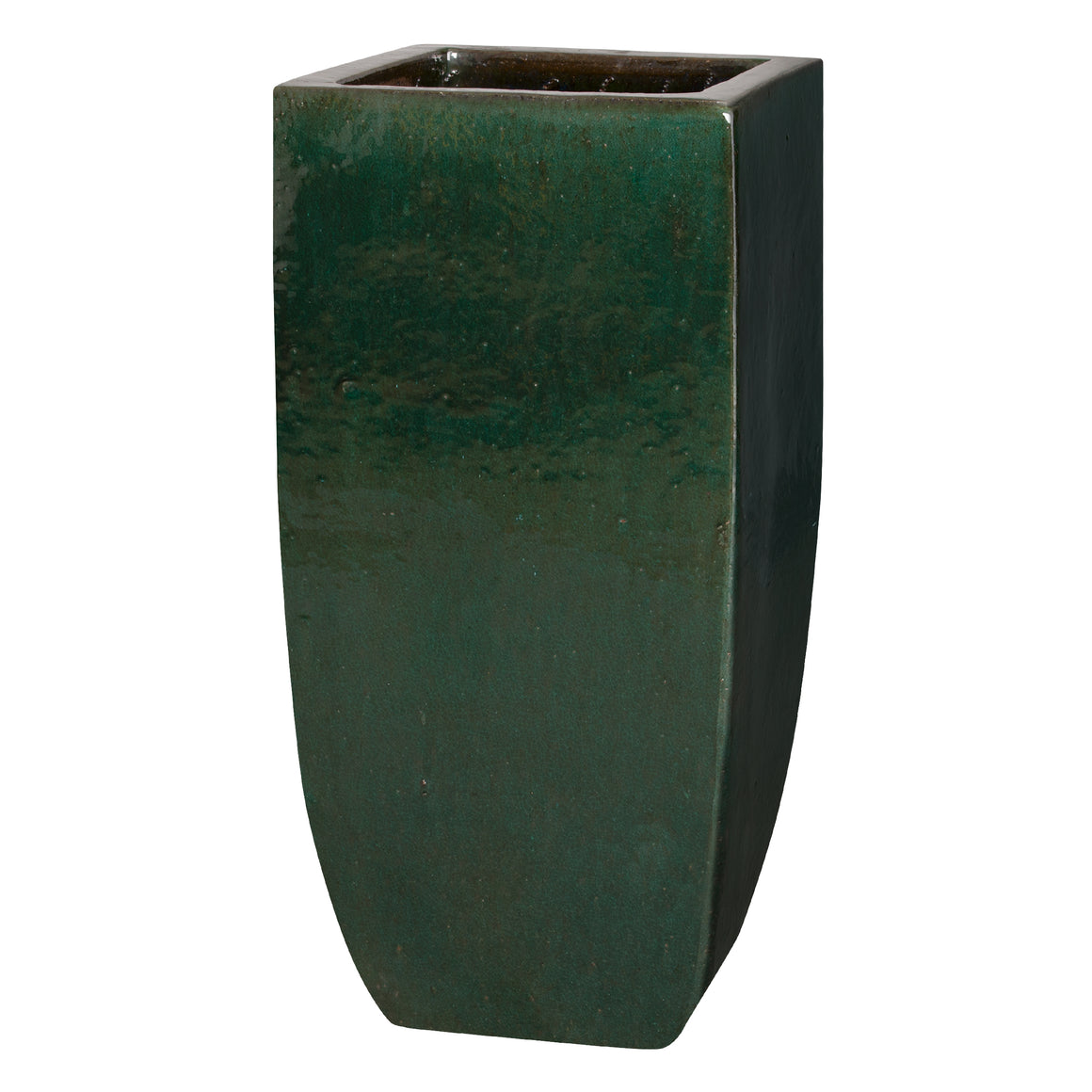 Tall Square Emerald Green Ceramic Planter - Large