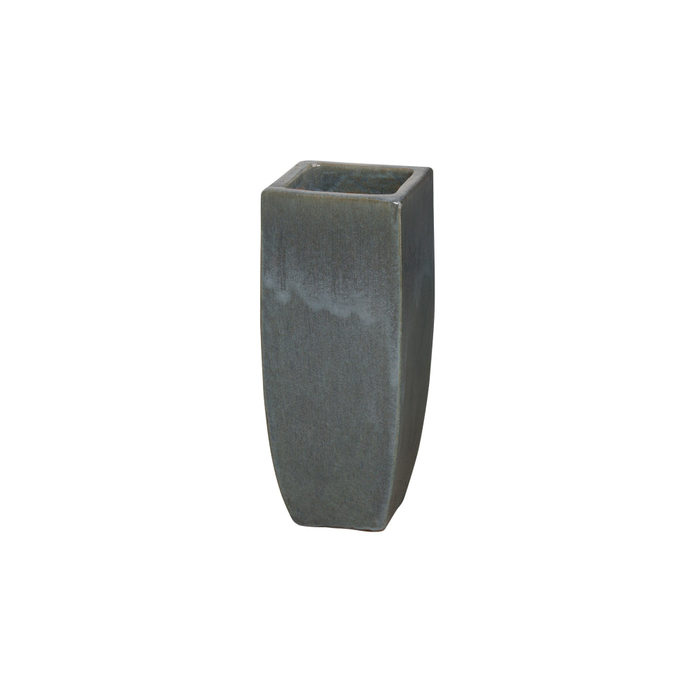 Tall Tapered Square Ceramic Planter - Storm Gray Glaze