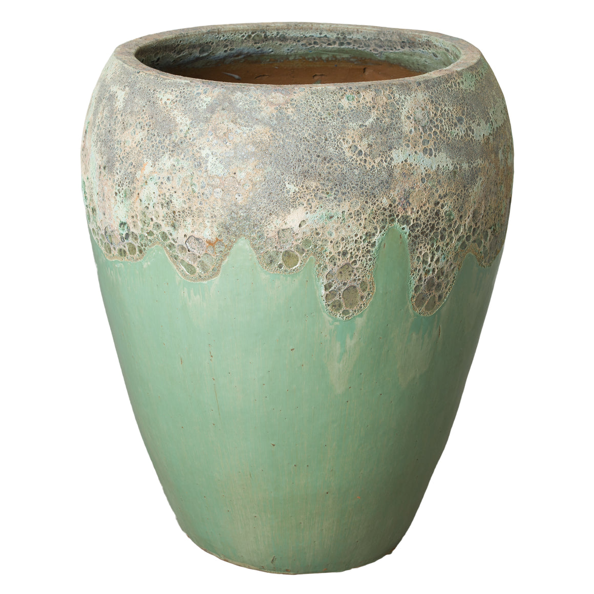 Large Round Ceramic Planter with a Reef/Spa Green Glaze