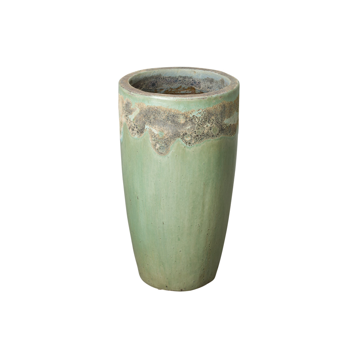 Tall Round Ceramic Planter with a Reef/Spa Green Glaze-Small