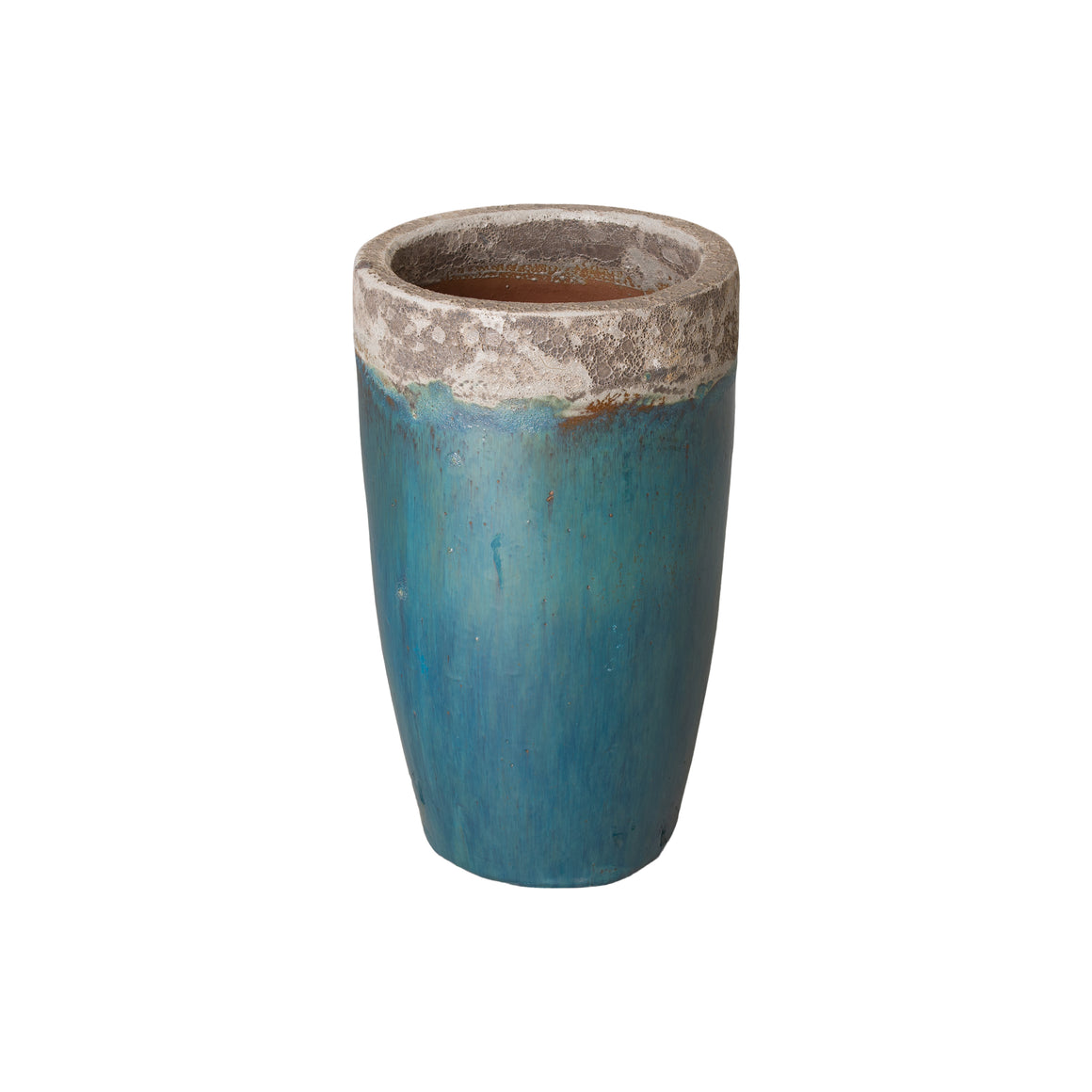 Tall Round Ceramic Planter with a Reef/Teal Glaze-Small
