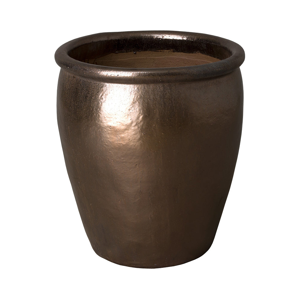 Medium Round Planter with Rolled Edge – Metallic Brown