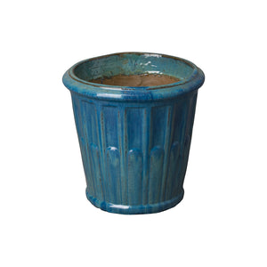Small Round Fluted Planter with Rolled Edge – Teal