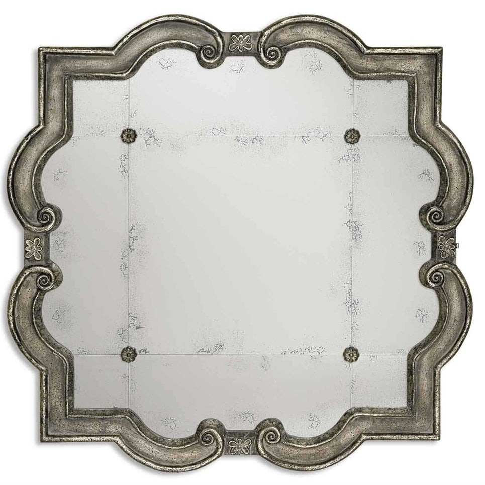 Oversized Antique Silver Leaf & Rosette Mirror