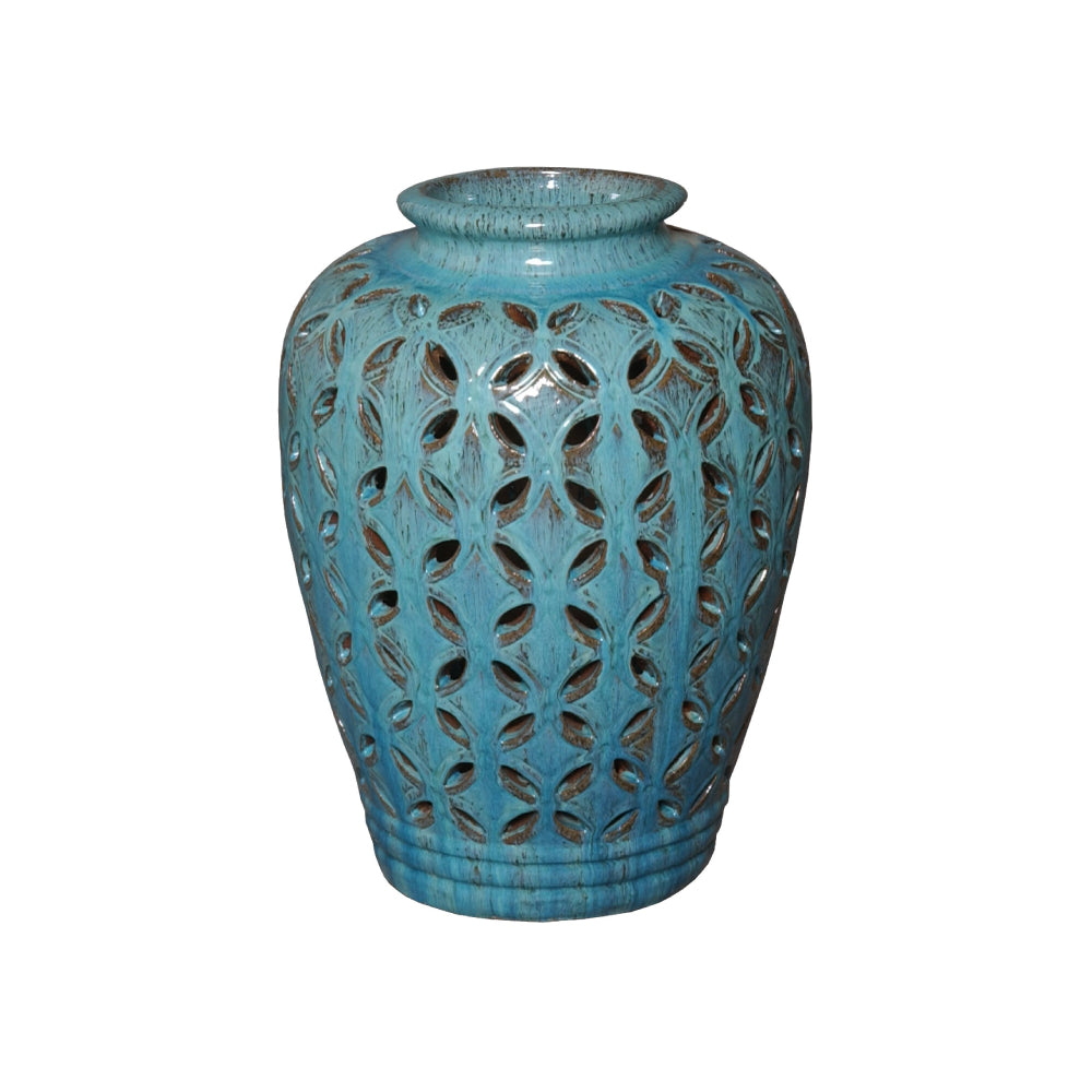 Large Ceramic Lattice Jar – Turquoise