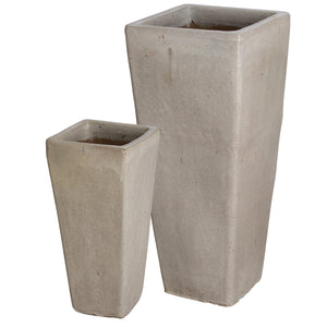 Tall Square Planters with Distressed White Glaze – Set of Two