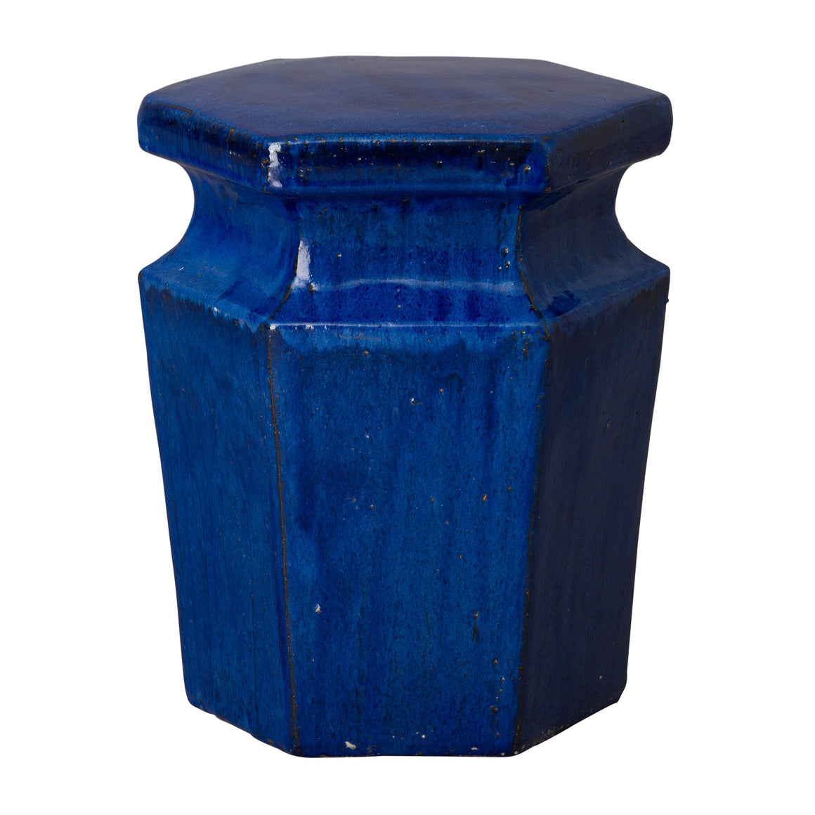 Hexagonal Garden Stool  with Glossy Glaze - Blue