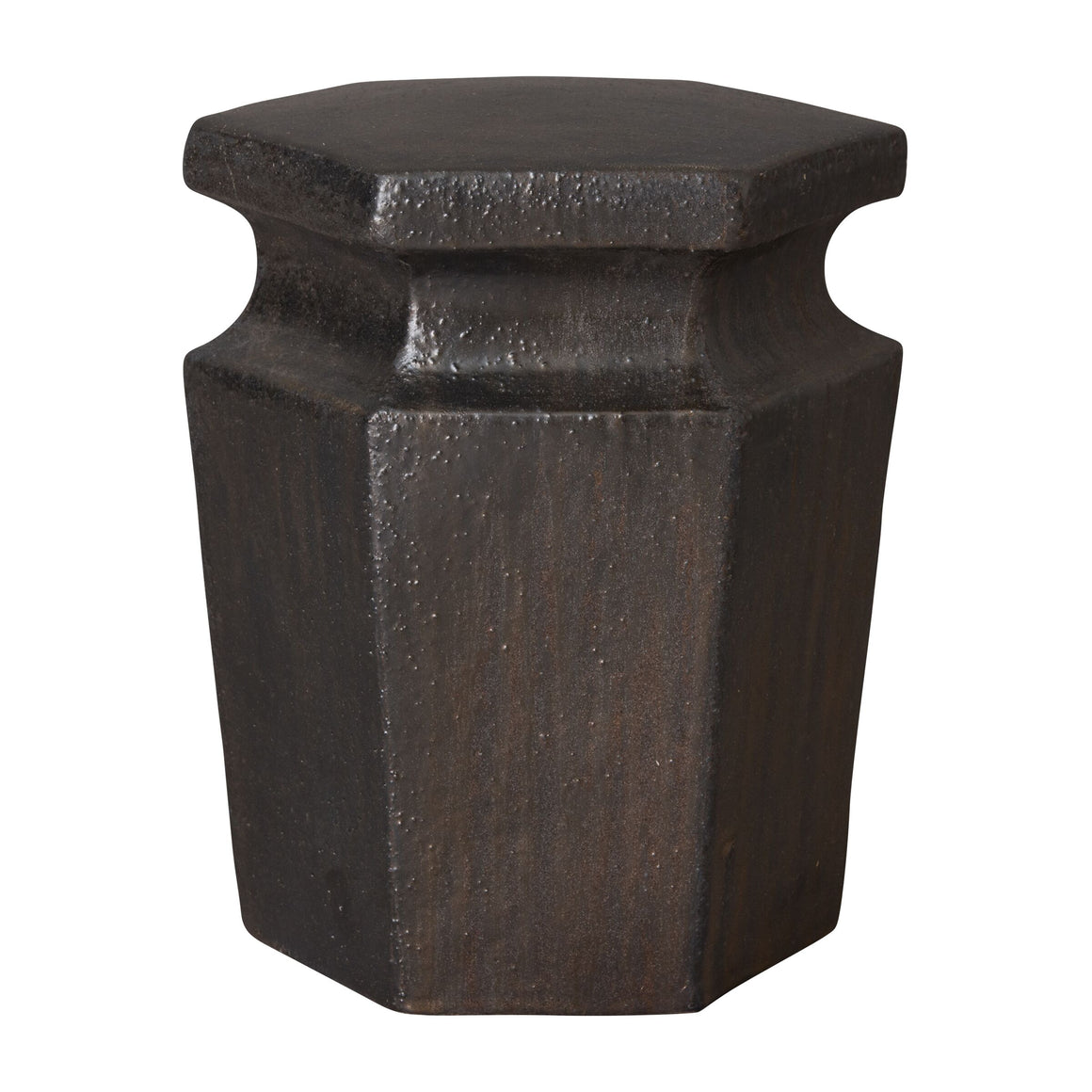 Hexagonal Garden Stool  with Glossy Glaze - Metallic Grey