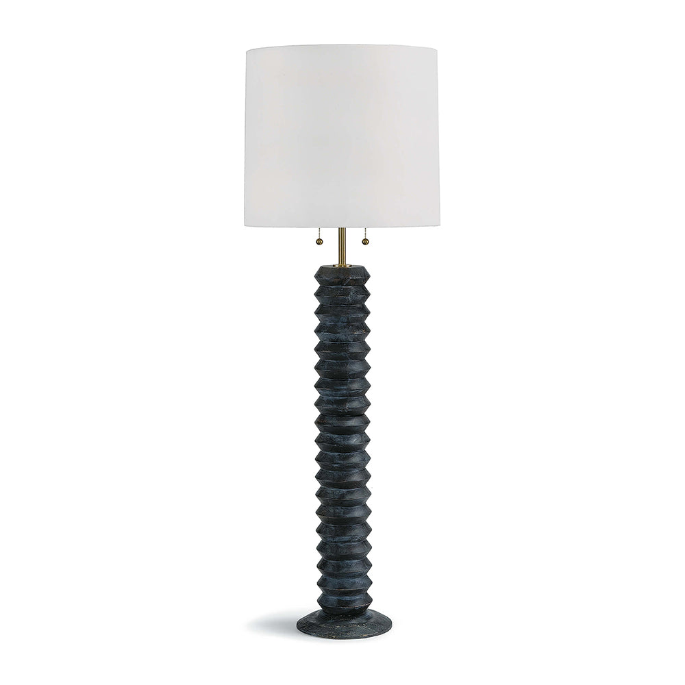 Accordion Wood Floor Lamp with Linen Shade – Ebony