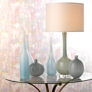 Bulb Vase Table Lamp with Large Open Cone Shade – Pale Blue