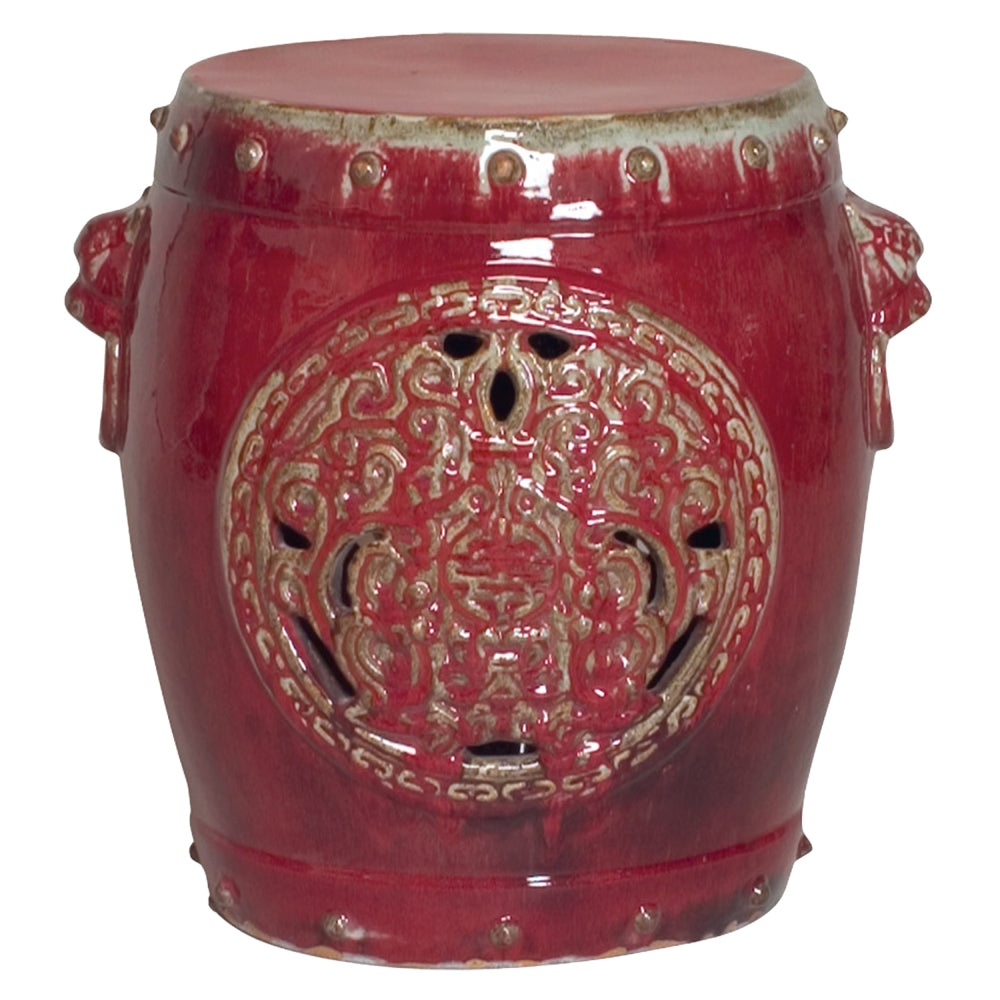 Large Dragon Medallion Garden Stool – Red