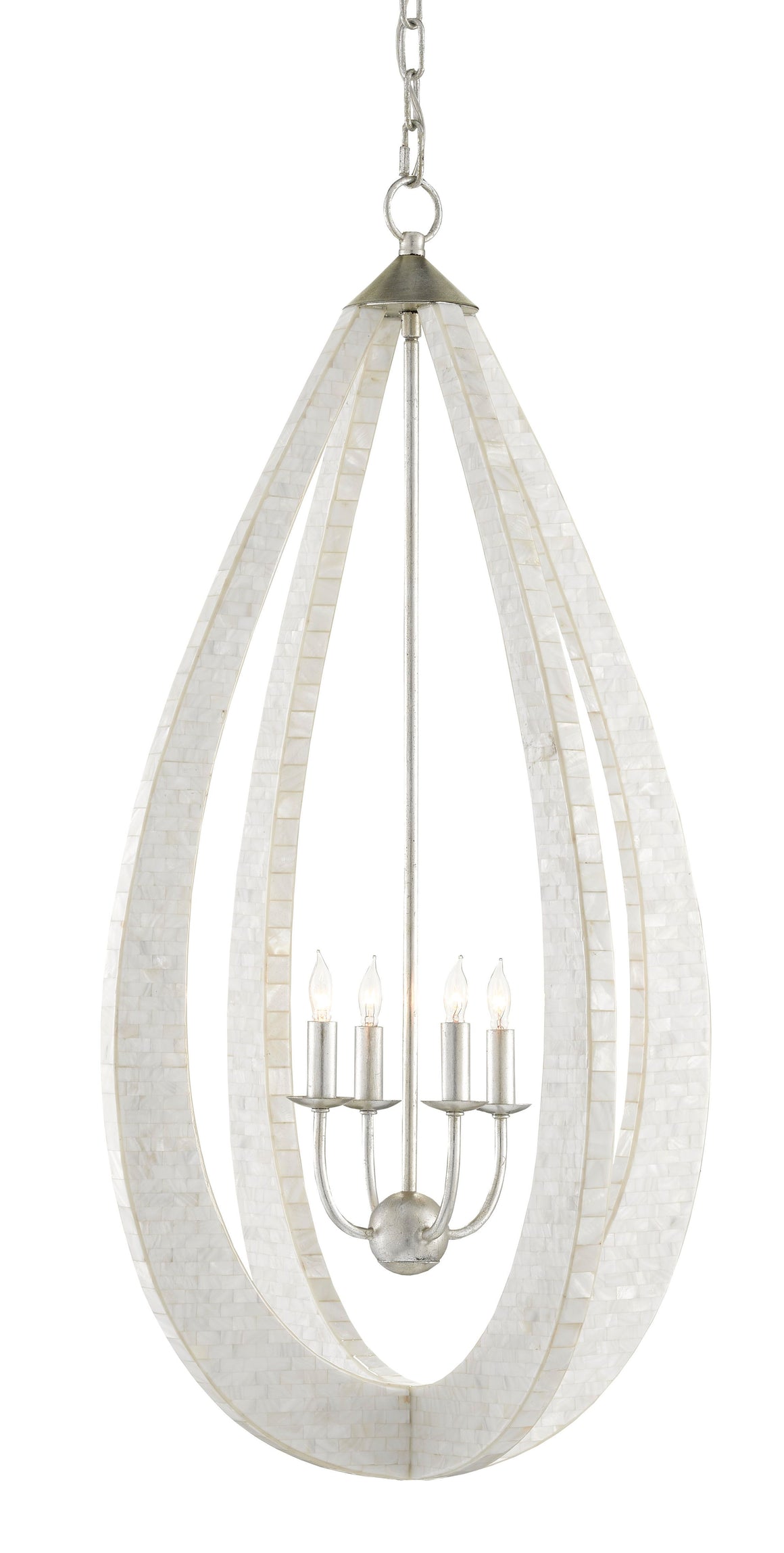 Currey and Company Arietta Teardrop Chandelier - White/Pearl/Silver Leaf
