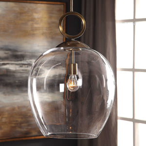 Extra Large Globe Pendant Light with Aged Brass Accents