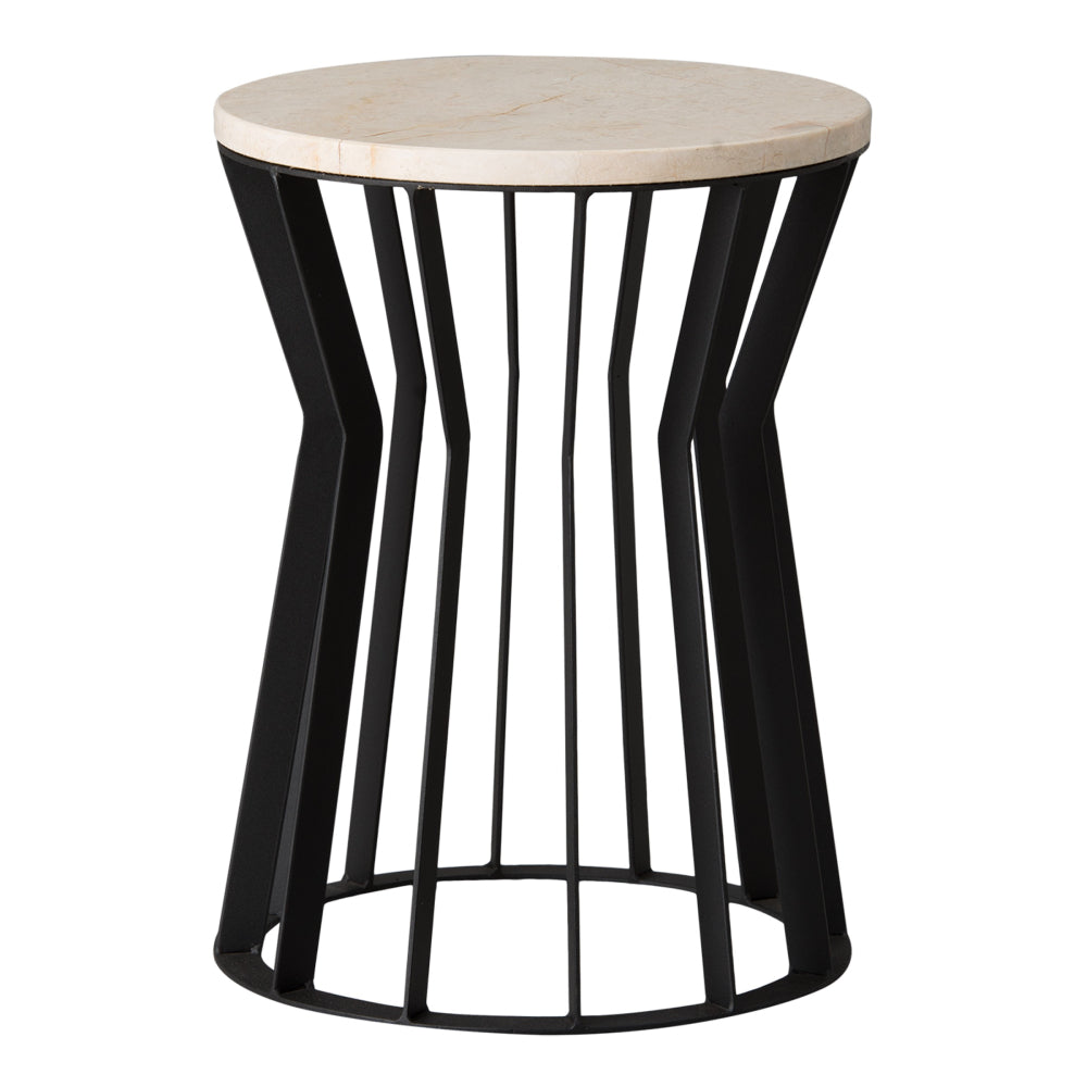 Millie Metal Stool with White Granite Top - Black Powdercoat