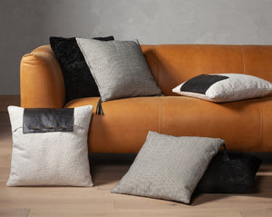 BOUCLE AND LEATHER PILLOW - KNOLL NATURAL