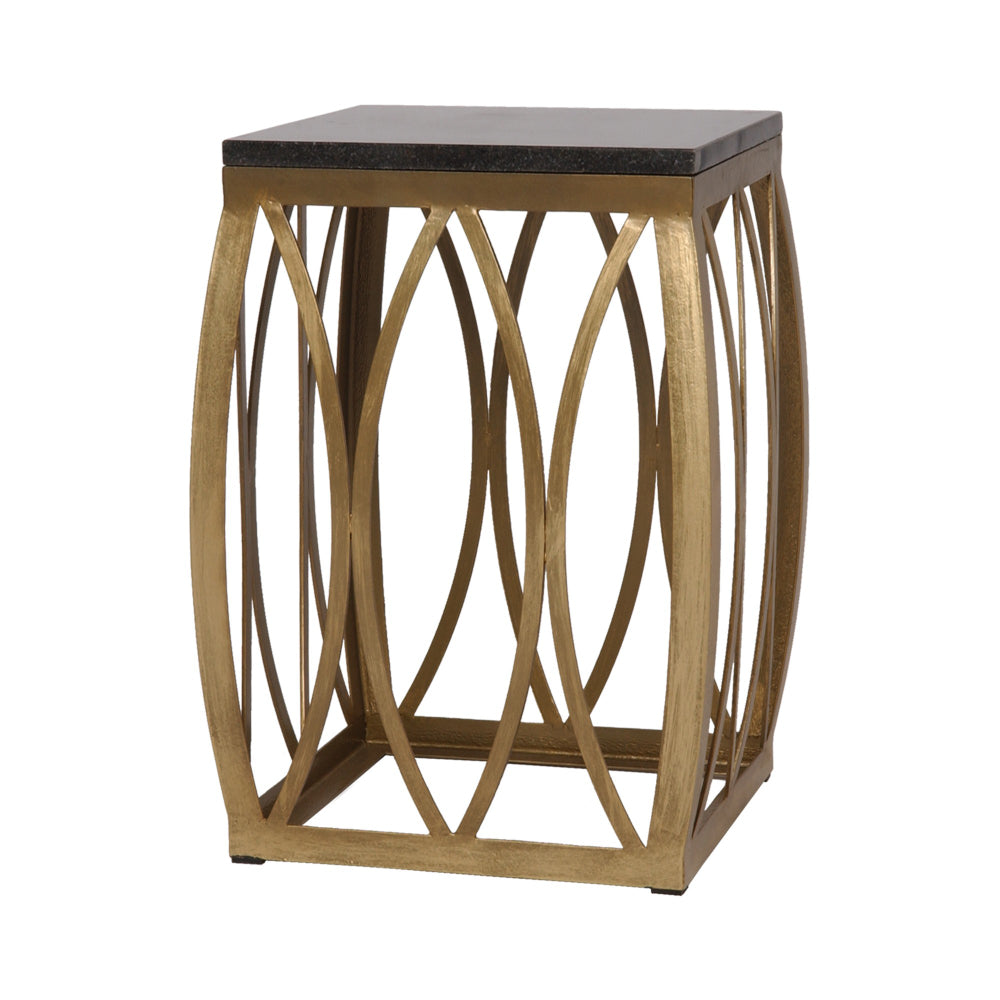 Vault Metal Stool with Black Granite Top - Gold Powdercoat
