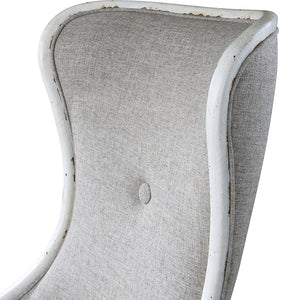 High Back Wing Chair - Distressed White