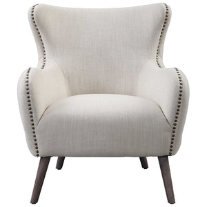 Tufted Linen Wingback Chair with Nailhead Trim - Cream