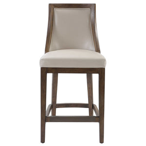 Faux Pebbled Leather Counter Stool with Solid Wood Frame