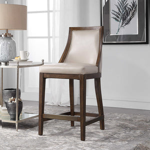 Faux Pebbled Leather Counter Stool with Solid Wood Frame