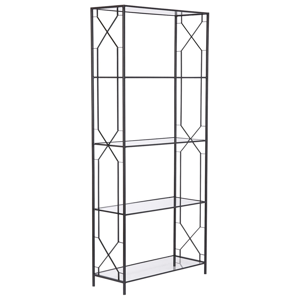 Geometric Etagere Black with Glass Shelves