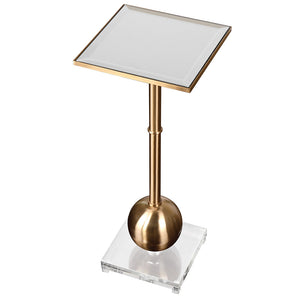 Mirror Top Accent Table -Brass