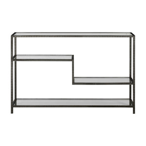 Ribbed Iron & Tempered Glass Industrial Console Table