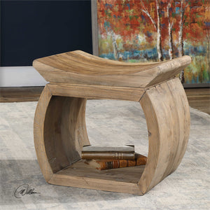 Reclaimed Wood Pagoda Accent Stool - Natural Finish