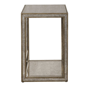 Open Frame Wooden Side Table with Antique Mirror Insets
