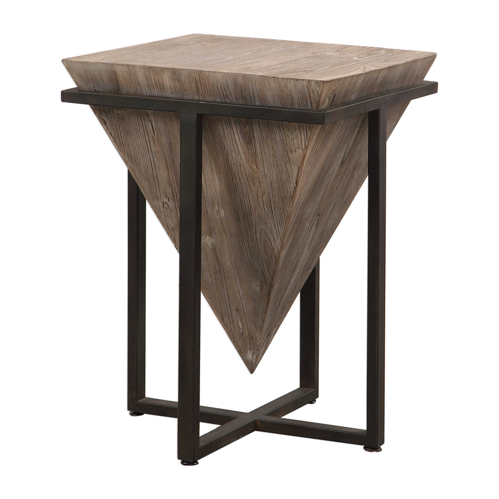 Inverted Wooden Pyramid Accent Table – Wrought Iron & Fir