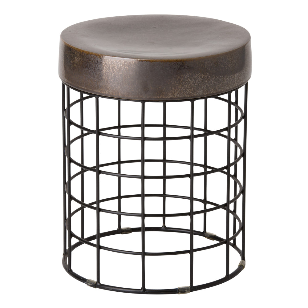 Cooper Metal Mesh Stool with Gunmetal Ceramic Top - Black Powdercoat