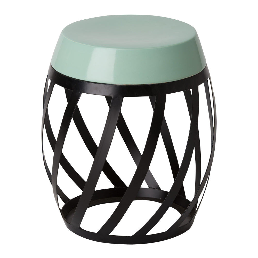 Lexa Twisted Metal Stool with Sage Ceramic Top - Black Powdercoat