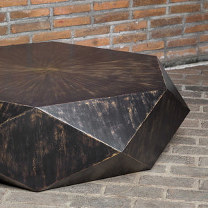 Multifaceted Hexagonal Mango Wood Coffee Table – Black