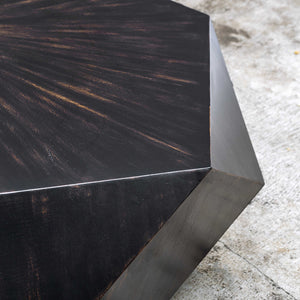Multifaceted Hexagonal Mango Wood Coffee Table – Black