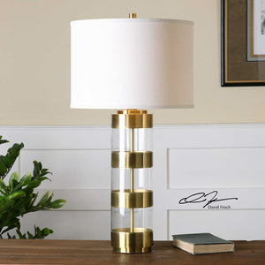 Banded Glass Table Lamp - Gold