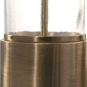 Stacked Glass Column Table Lamp with White Drum Shade