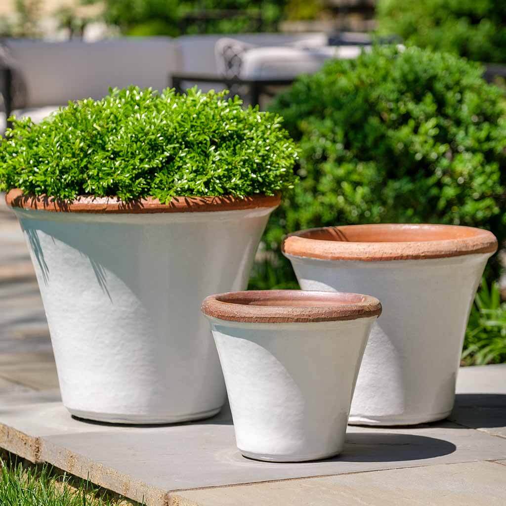 Antique White Glazed Terra Cotta Taper Planters - Set of 3