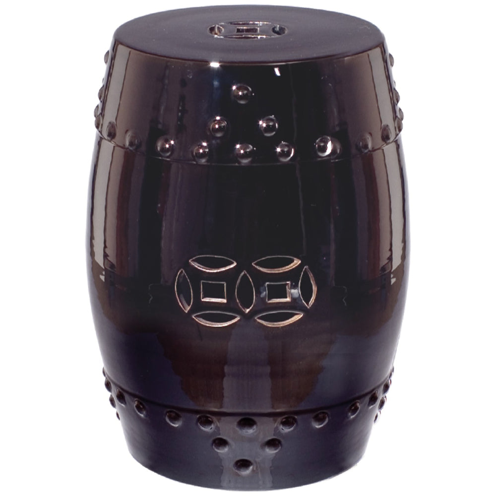 Drum Garden Stool – Glossy Black Glaze