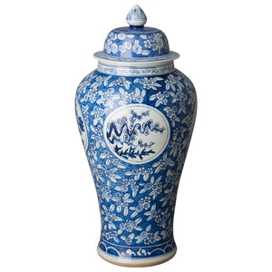 Extra Large 4 Seasons Ceramic Temple Jar – Blue & White
