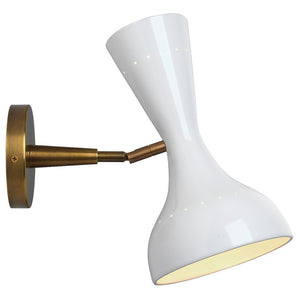 2-Bulb Hourglass Hood Wall Sconce – White & Antique Brass