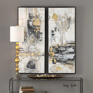 Large Abstract Life Scenes Artwork with Gold Highlights – Set of 2