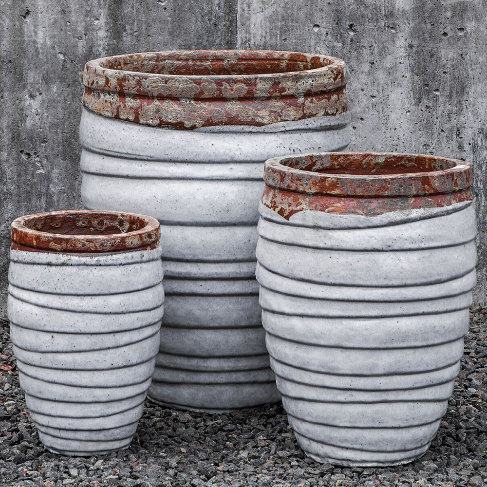 White Glazed Terra Cotta Segmented Planters - Set of 3
