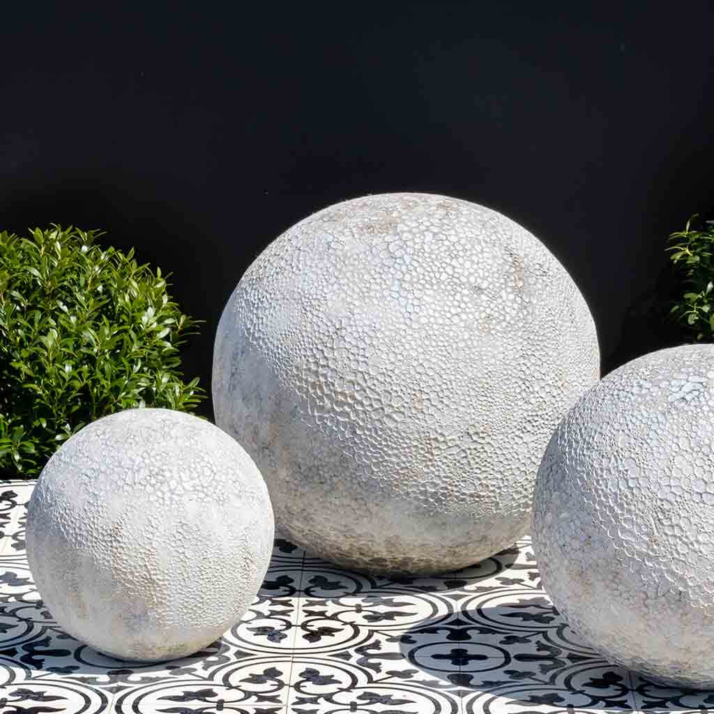 White Coral Angkor Glazed Terra Cotta Spheres - Set of 3