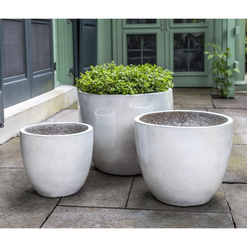 Pearl White Glazed Terra Cotta Planters - Set of 3