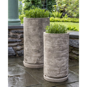Tall Sgraffito Antico Terra Cotta Cylinder Planters - Set of 2
