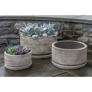 Low Sgraffito Antico Terra Cotta Cylinder Planters - Set of 3